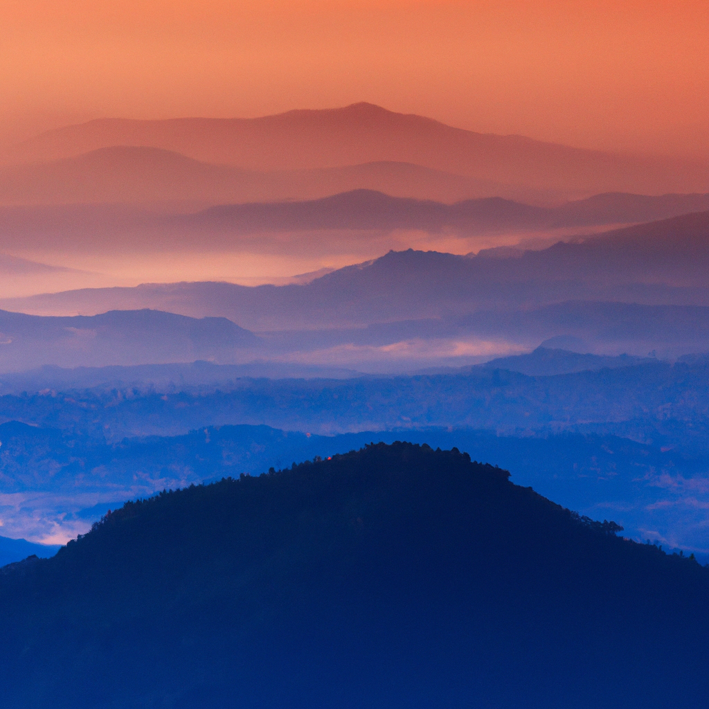 Airy mountain valley at dawn with mist and golden light — travel photography banner, panoramic high-resolution